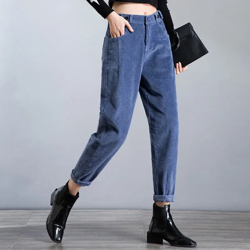Вельветовые брюки женские с высокой талией шаровары Pantalon Femme размера плюс свободные черные брюки женские уличные брюки C6061