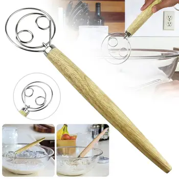 

Stainless Steel Egg Beater 13 Inch DIY Bread Dough Tools Baking Accessories Danish Whisk Stick Kitchen Gadgets Oak Wood Handle