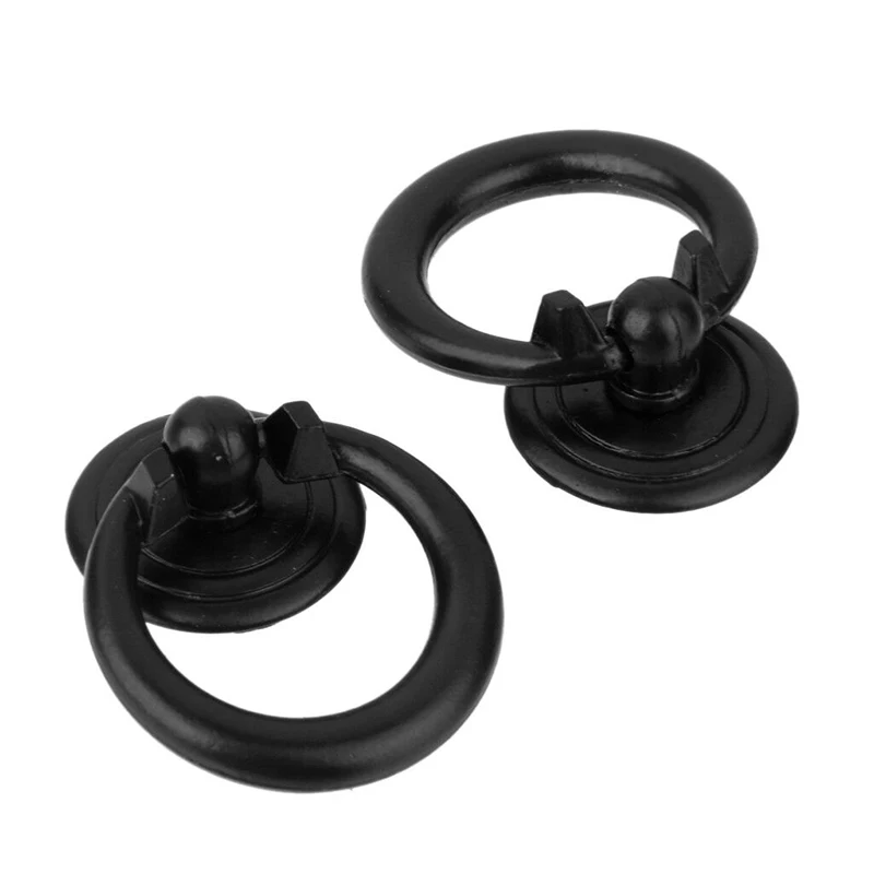 

Drawer Knob Pull Ring W/ Mounting Screws Handle Kitchen Cabinet Black Zinc Alloy