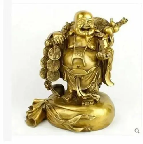 

Китайская Скульптура медная маленькая статуя Будды Mi Le богатство