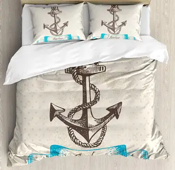 

Anchor Duvet Cover Set Vintage Inspired Anchor with Polka Dots on The Background Ship Safe Decorative 3 Piece Bedding Set