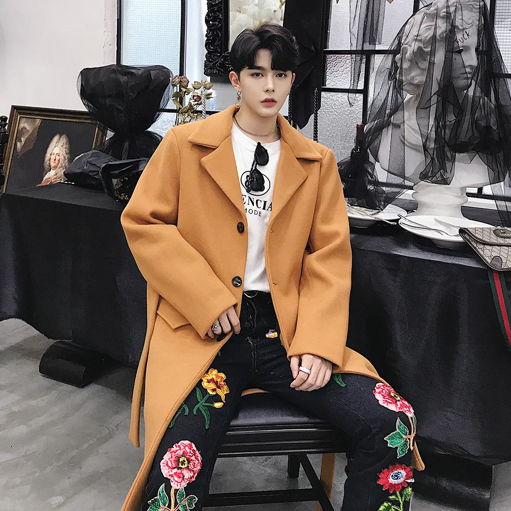 

Korean Version Windbreaker Long Section Thick Warm Tide Men's Loose Coat Wool Woolen 2020 Autumn
