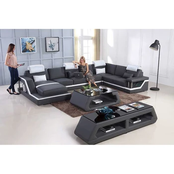 

Brand New Black/Brown 6 Seater Corner U-shaped Leather Lounge Suite with Chaise
