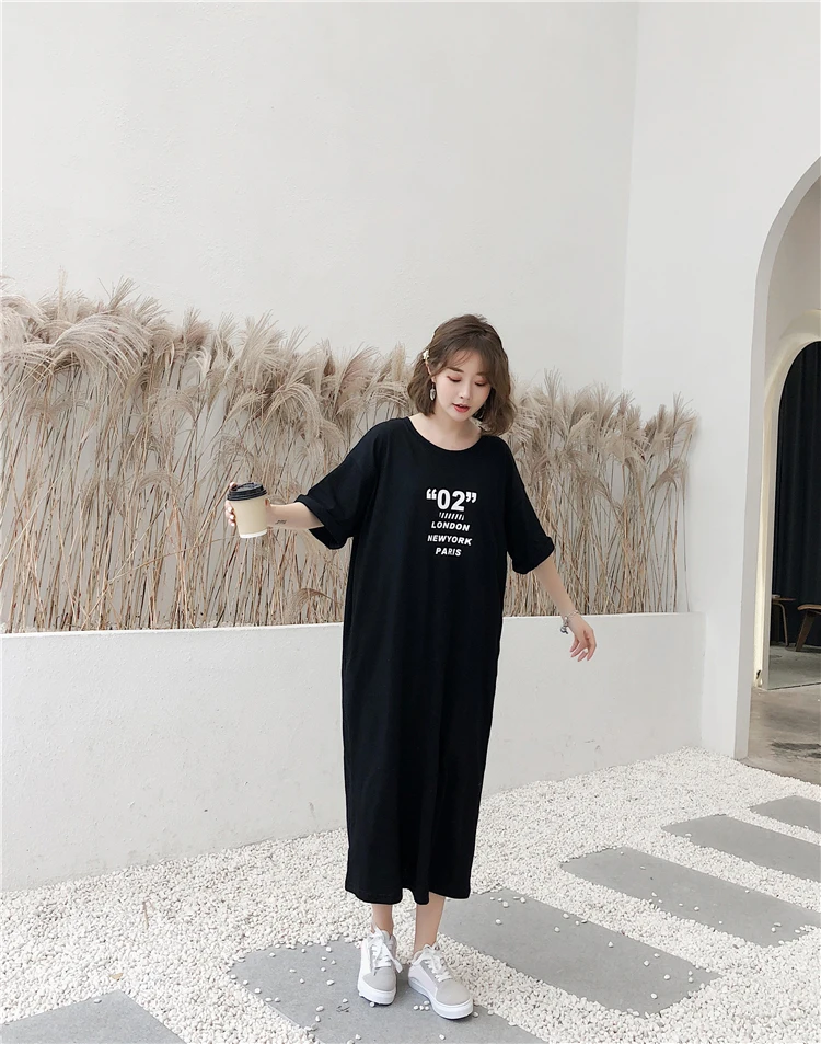 2020 new fashion graphic Print long shirts dress  Womens Short-Sleeve streetwear Fall cotton Dress jurk dames