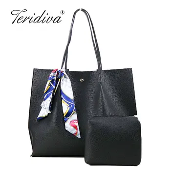 

Women Pu Leather Handbag Black Scarf Causal Tote Bag Large Capacity Shoulder bag Shopping Luxury Handbags Women Bags Designer