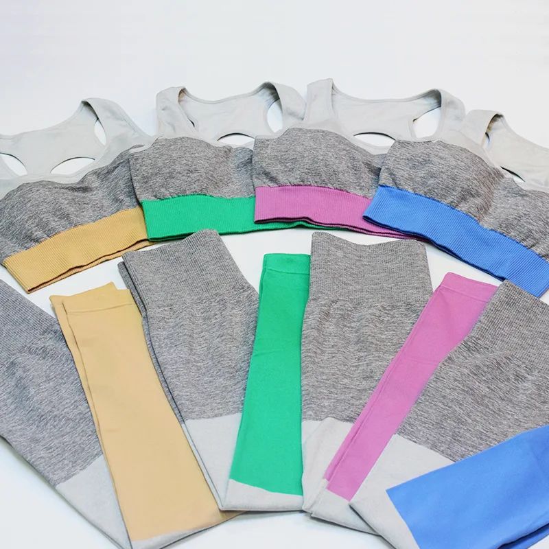 Patchwork Tracksuit Women Sportwear Sport Bra Top Seamless Leggings 4 Colors Push Up Fitness 2 Piece Yoga Set Female