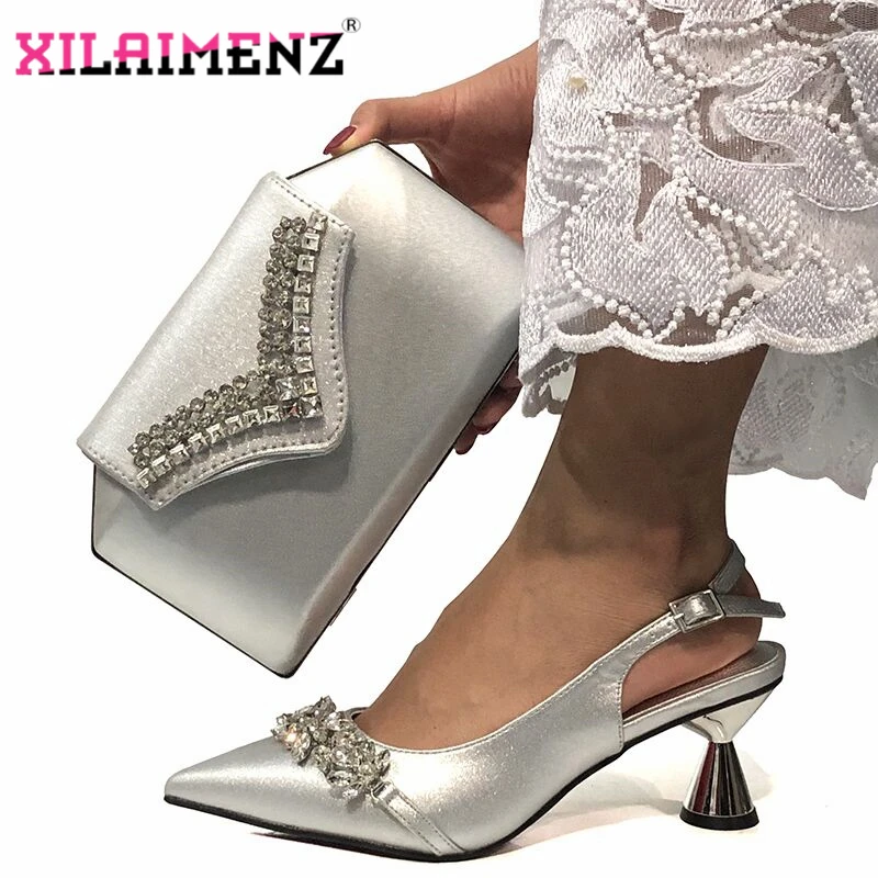 silver grey wedding shoes and bag