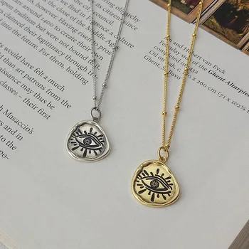 

1PC Authentic 925 Sterling silver Eye Irregular Disc Coin Pendant necklace Fine Jewelry TLx557