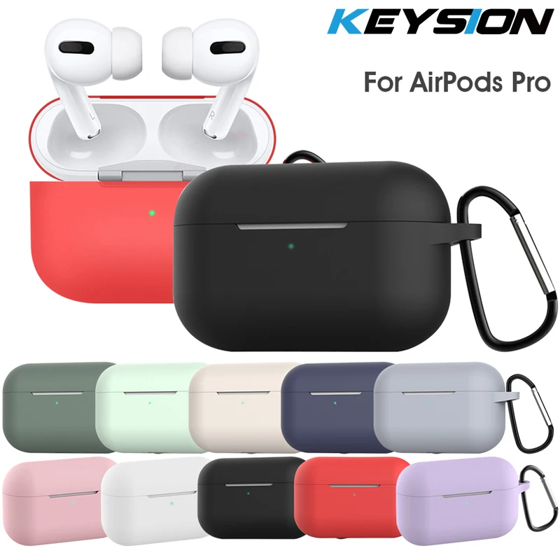 KEYSION противоударный силиконовый чехол для AirPods Pro Анти-осень 360 полный защитный чехол для AirPods Pro коробка для наушников с брелком