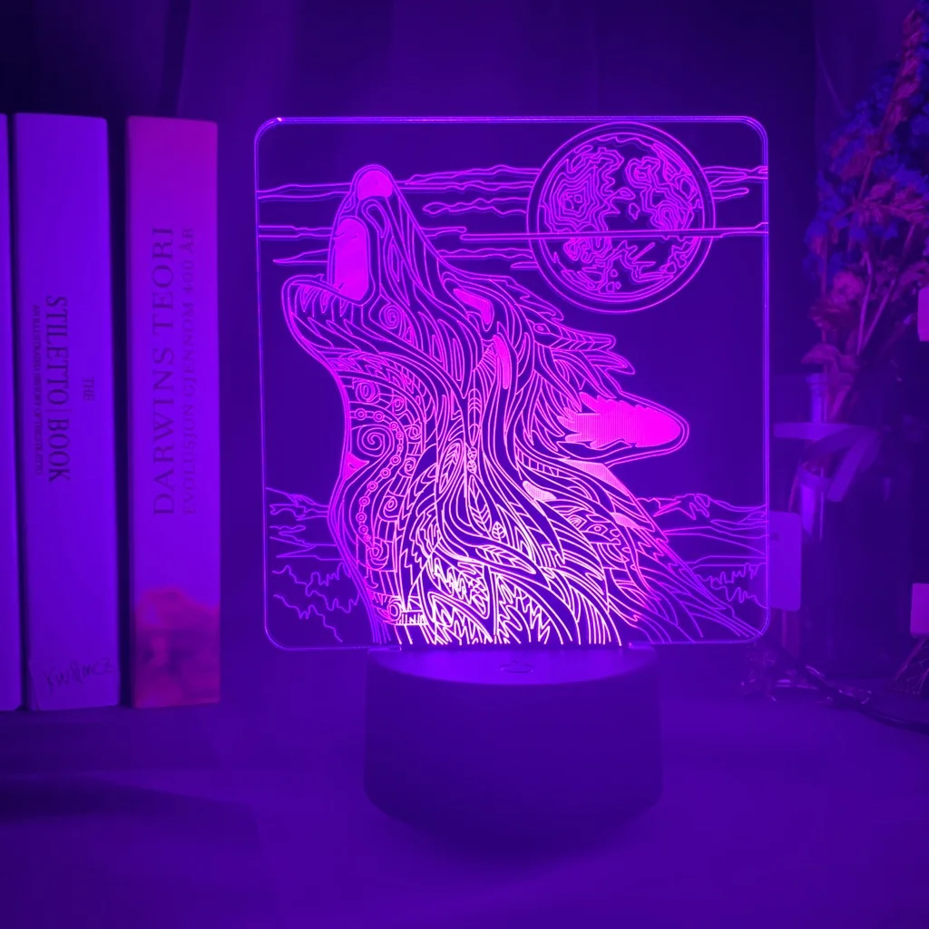3d лампа, животное, волк, луна, Led, меняющий цвет, на батарейках, Ночной светильник, для декора комнаты, классный светодиодный Ночной светильник, Прямая поставка