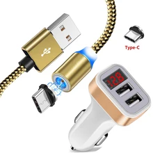 Магнитный кабель USB type C для huawei P20 P30 Pro lite mate 20 30 Pro lite 20X Magic 2 Honor 20 светодиодный дисплей двойное автомобильное зарядное устройство USB