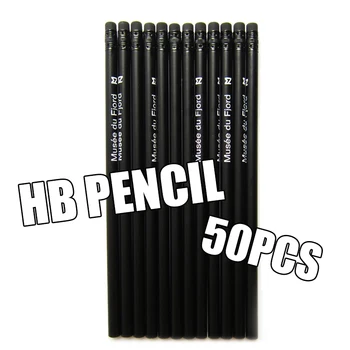 

50pcs Black HB Pencil Pure Black without Words HB Round Pen Holder Writing Pen Mianxue with Rubber Pencil Wooden