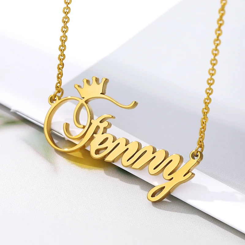 

Custom Necklaces For Women Name Crown Personalized Stainless Steel Gold Chain Choker Necklace Princess Jewelry Christmas Gift