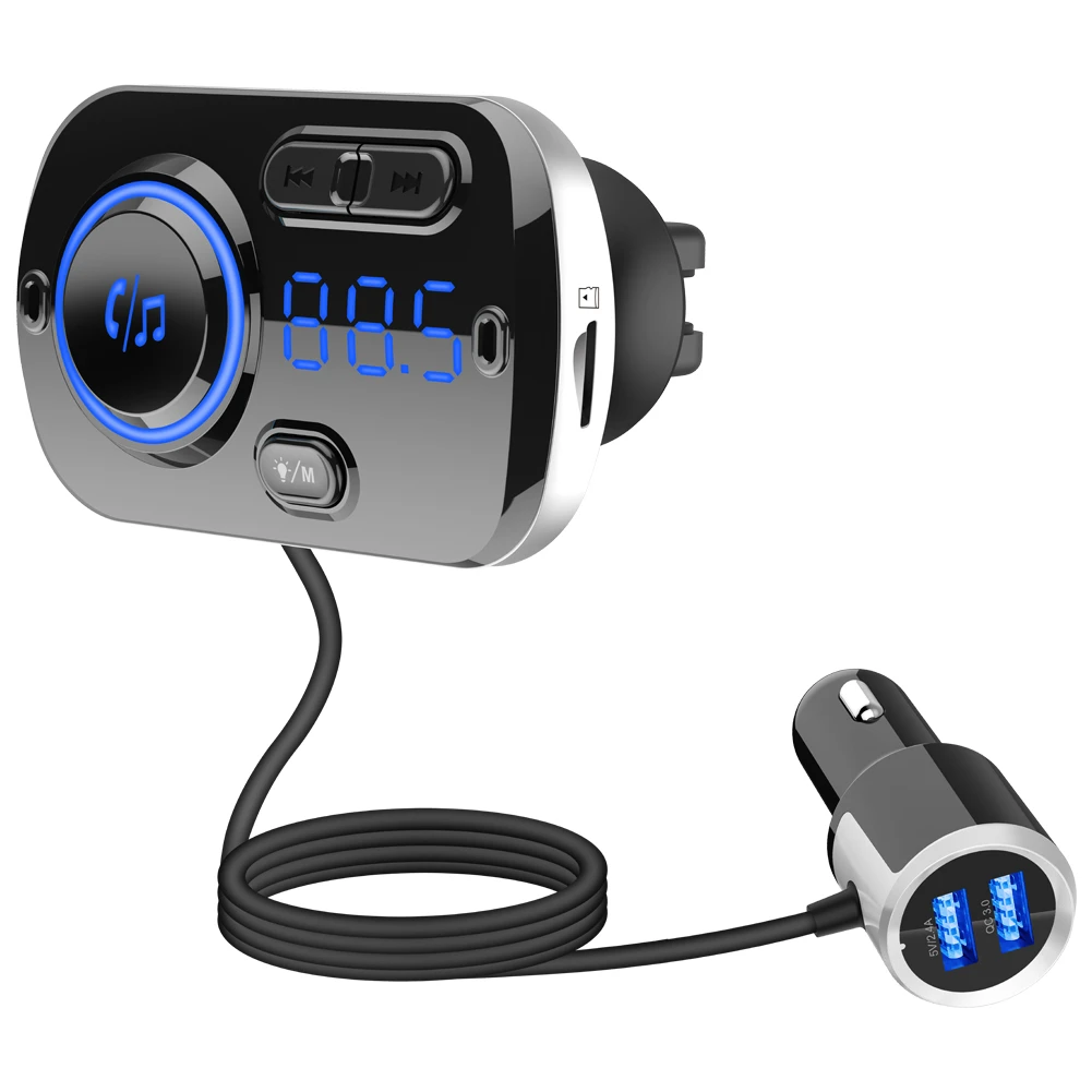 Bluetooth-compatible 5.0 Fm Transmitter Handsfree Car Kit Music Receiver Cigarette Lighter Adapter Usb Quick Led - Bluetooth Car Kit - AliExpress