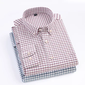 

2020 Mens Wear Oxford Plaid Shirt Casual Long Sleeve Pure Cotton Work Shirt Spring Checkered Formal Business Dress Shirts N31#