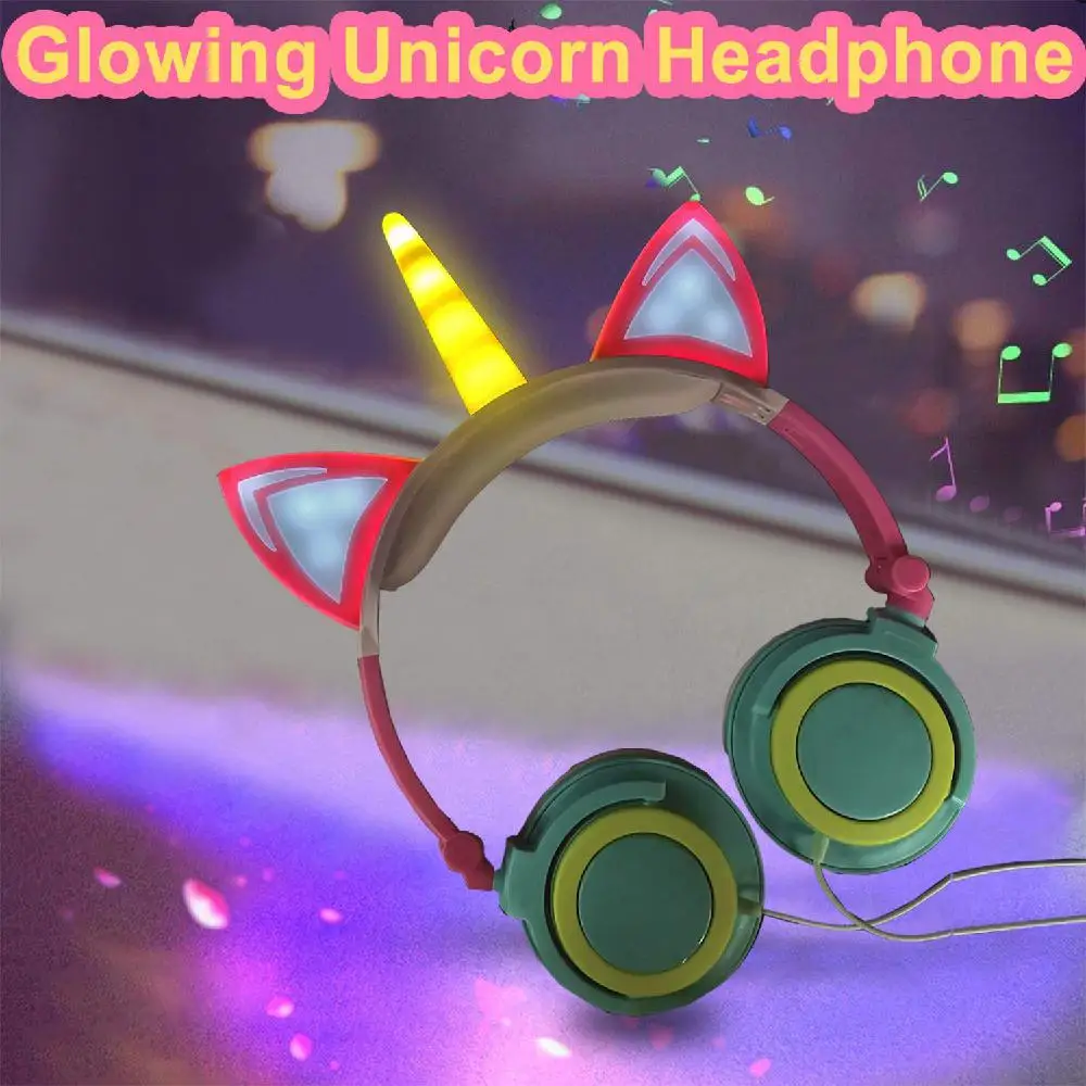 EastVita Cute Kids Cat Ear Wired Foldable Earphones Cat Ear Flashing LED Kids Headphones for boys and girls