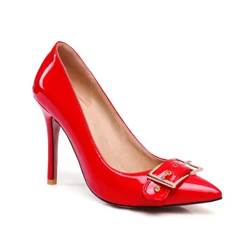 

2018 New Cheap Pumps Women High Heel PU Red Dress Shoes Pencil Thin Heel Sexy Ladies Banquet Dress Shoes