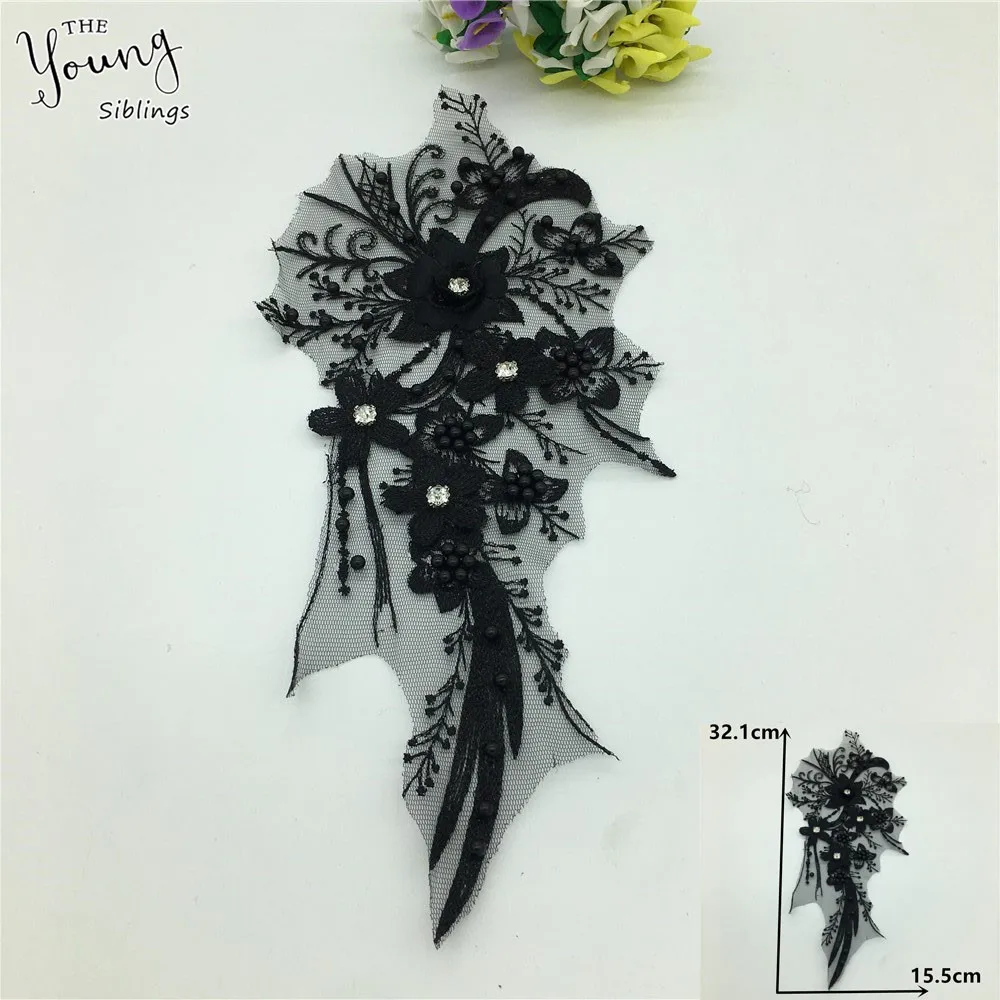 Черный Горячая Распродажа вышивка аппликация ABS жемчужный кружевной воротник DIY