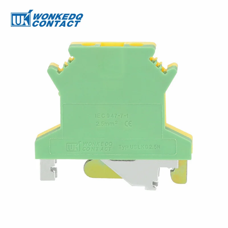 USLKG2.5 Screw Ground DIN Rail Terminal Block Earth Protective Modular UK 2.5mm Wire Electrical Connector USLKG-2.5N 10Pcs