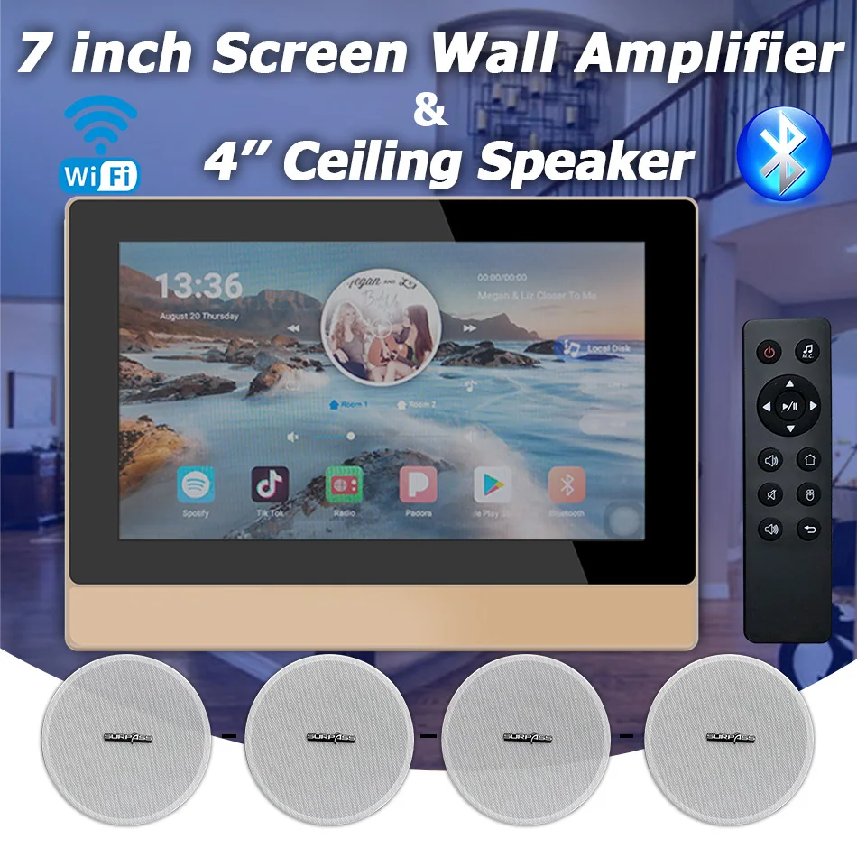 US $408.00 Smart Home Audio System 7inch Screen Wall Amplifier Touch Panel Wireless Bluetooth WIFI Android Wall Amps With Hearing Columm