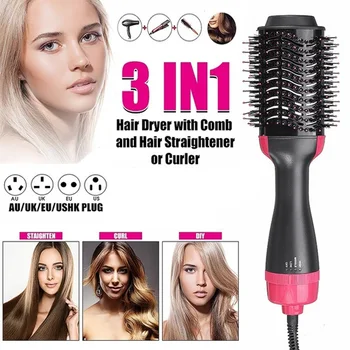 

3 IN 1Hair Dryer Hair styling tools Hot Air Brush Electric Comb Professional salon One Step Dryers Fast Hair Straightener Brush