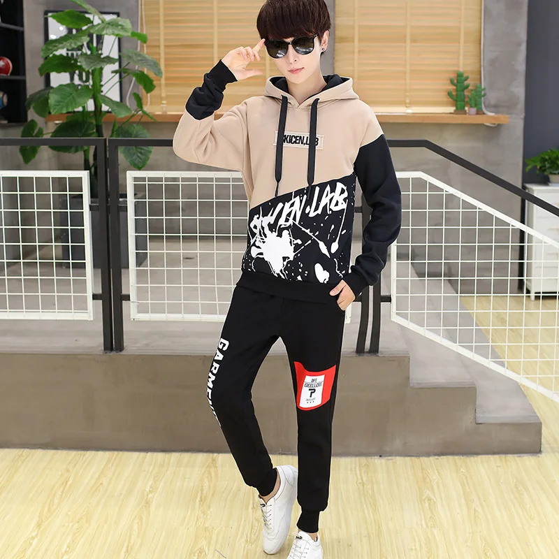 

Hong Kong Style Autumn And Winter Tops Set Men's Pullover Hoodie plus Velvet Couples Hoodie Casual Sports Popular Korean-style