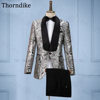 

Thorndike 2 Pieces Set Men Suit Shawl Lapel Print Performer Suit Men Casual Wedding Dress Suit Single Breasted Party Prom Suits