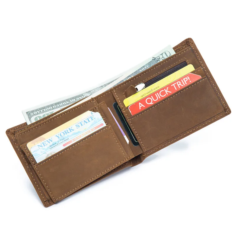 Men Wallet Short Crazy horse leather simple Small Purse Cowhide Leather Male Wallet Coin Pocket Card Holder Vintage Wallet Purse