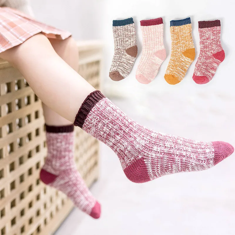 4Pairs/lot Kids Girls Socks Woolen Knitted Socks for Boy Winter Warm for Girls Thick Children Stuff Suitable 1-12Years