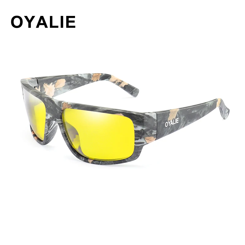 OYALIE, мужские очки, поляризационные, для ночного видения, камуфляжные солнцезащитные очки, для женщин, солнцезащитные очки, зеркальные, квадратные, Vitage, очки, UV400, Gafas de sol - Цвет линз: C5 Yellow