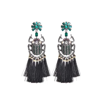 

Vintage Insect Black Rope Tassel Chafer Pendant Statement Drop Earrings For Halloween 2021 New Design Jewelry Wholesale Bulk