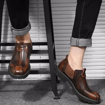 

2019 Men's Genuine Leather Shoes 38-44 Head Leather Soft Anti-slip Rubber Loafers Shoes Man Casual Real Leather Shoes F8-19