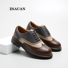 ZSAUAN/женские туфли-оксфорды; женская повседневная обувь из коровьей кожи на плоской подошве; броги в европейском стиле; стильная женская обувь на толстой плоской подошве 3,5 см