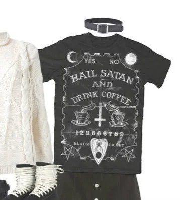Kuakuayu HJN с надписью «Hail Satan» и напитками кофе забавная футболка в готическом стиле для мужчин и женщин короткий рукав сатана кофе энтузиастов футболки