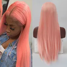 Bombshell, красный, персиковый, розовый, прямой синтетический парик, 13*4, на кружеве, без клея, термостойкие волокна, волосы средней длины, вечерние парики