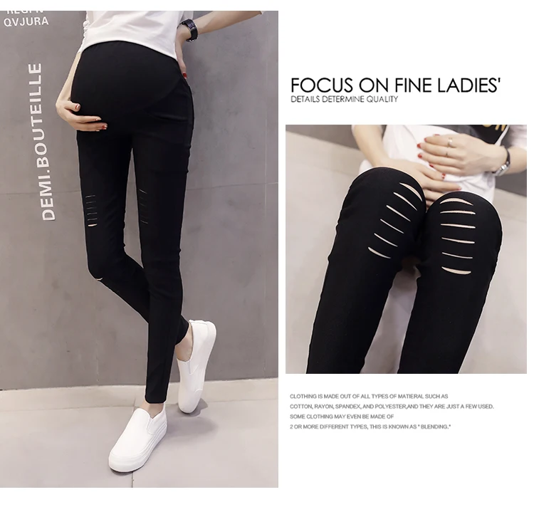 Spring and Autumn New Korean version of the thin hole hole stretch pregnant women pants pregnant women pencil feet pants