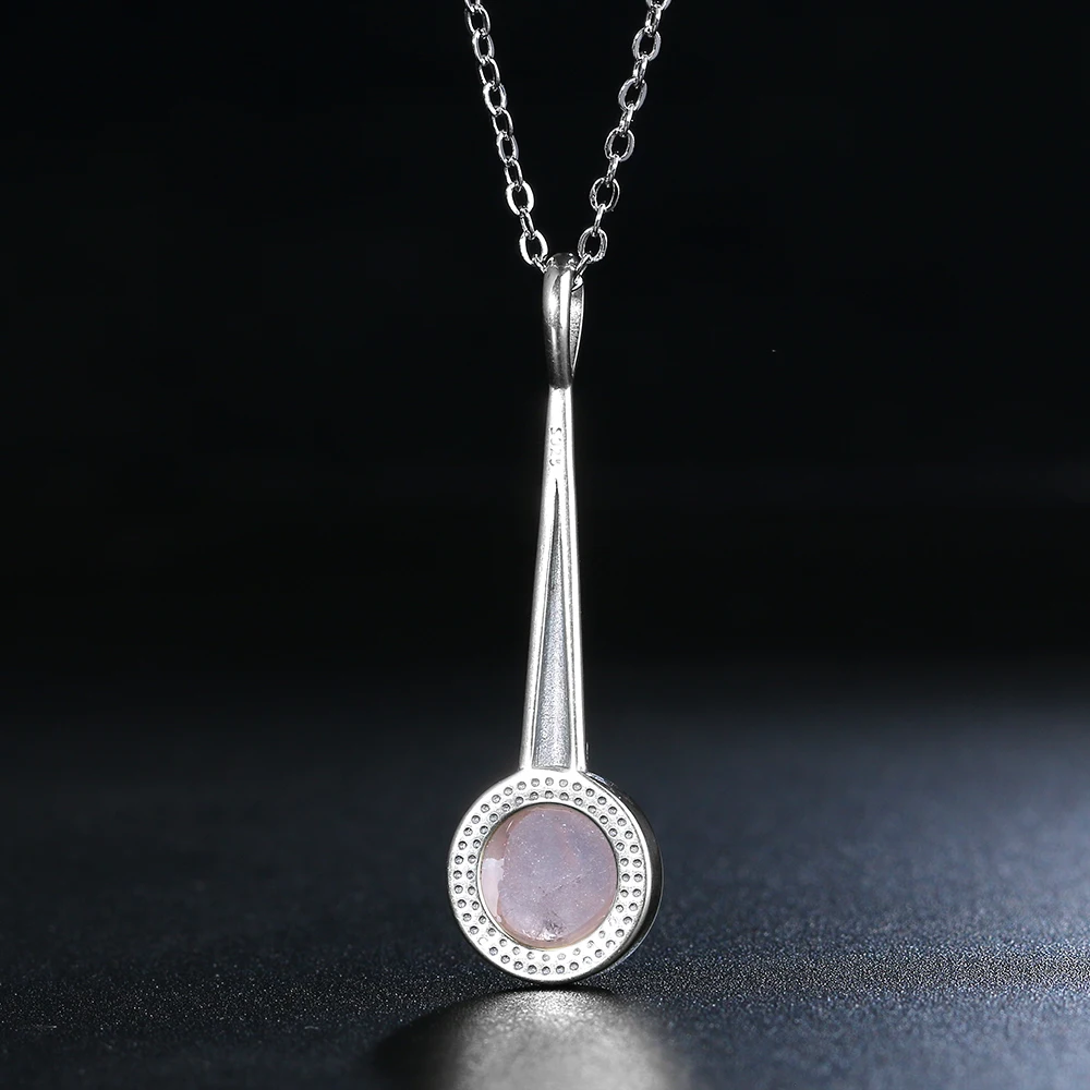 S925 Sterling Silver Necklace Natural Rose Quartz Pendant Necklace for Women Sweet Jewelry Wedding Engagement Party Gifts