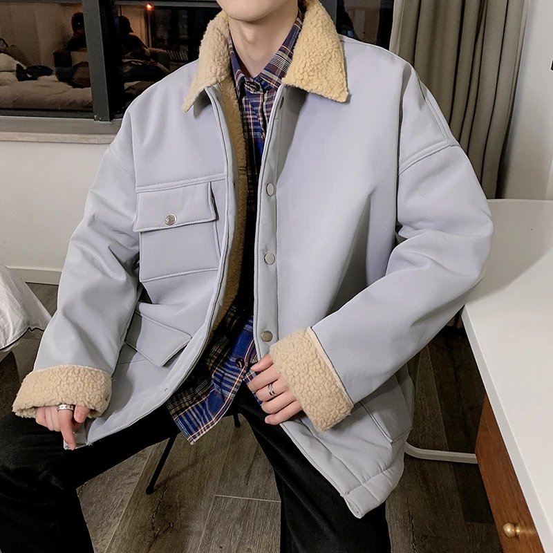 Winter Plus Velvet Jacket Men's Warm Thick Fashion Parka Men Solid Color Casual Cotton Jacket Man Streetwear Loose Coat Male