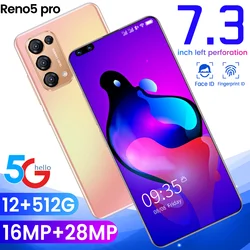 Téléphone portable Reno5 Pro débloqué, écran de 7.3 pouces, Smartphone, mémoire de 12GB et 512GB, batterie de 5000mAh, double carte SIM 