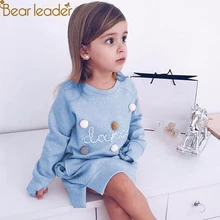 Bear Leader/осень-зима с надписью вышивка Толстовка для девочек модные длинные платье капюшоном пуловер Moletom INFANTIL Feminina 2-6years