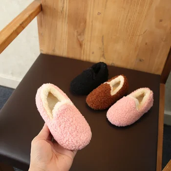 

Boys Girls Shoes Kids Home Plush Slippers Children Winter Warm Thicken Cotton Indoor Rubber Soles Non-slip House Shoes o