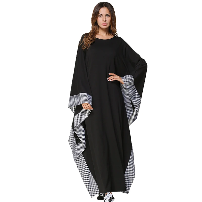 

2020 New Spring Autumn Abaya Kaftan Women's Dress Casual Bat Sleeve Soft Black Robes Muslim Islamic Dress