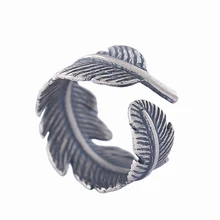 1 шт., Винтажное кольцо с серебряными листьями и перьями для женщин и мужчин, Европейское модное кольцо с листьями на палец, ювелирные изделия