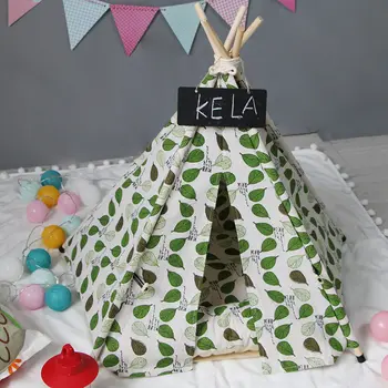 

HOT Pet Teepee Dog Cats Rabbits Bed Canvas Portable Pet Tents Houses with Cushion NDS