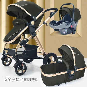 

luxury baby stroller 3 in1 with car seat folding baby troller travel 0-3y Suspension child Carriage High landscape flax kid car
