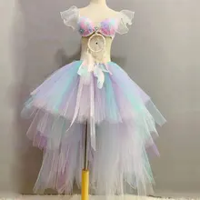 Сценическая одежда, сексуальный бюстгальтер, многоцветная юбка в сеточку, комплекты, Рейв, вечерние наряды, Dj, певица, ночной клуб, ГОГО, танцевальный костюм