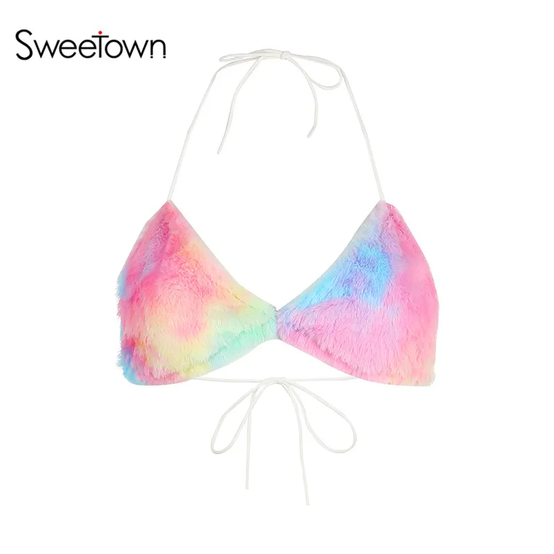 top Sweetown милый сексуальный галстук краситель шерстяной комплект из двух предметов Женский комплект: укороченный топ и юбка Зимние Модные женские спортивные костюмы Рождественская одежда - Цвет: top