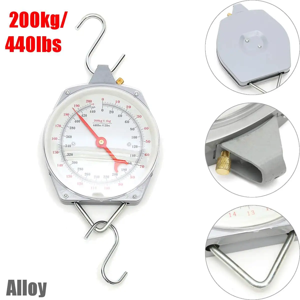 

Scale Capacity 200Kg 440lbs Alloy Mechanical Hanging Scales Mechanical With 2 Hook