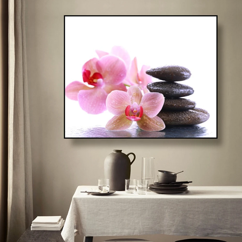 Canvas Painting Flowers and stacked stones Nordic Art Poster Picture Wall Decor Modern Home Decoration For Living room Office Canvas Painting Flowers and stacked stones Nordic Art Poster Picture Wall Decor Modern Home Decoration For Living room Office