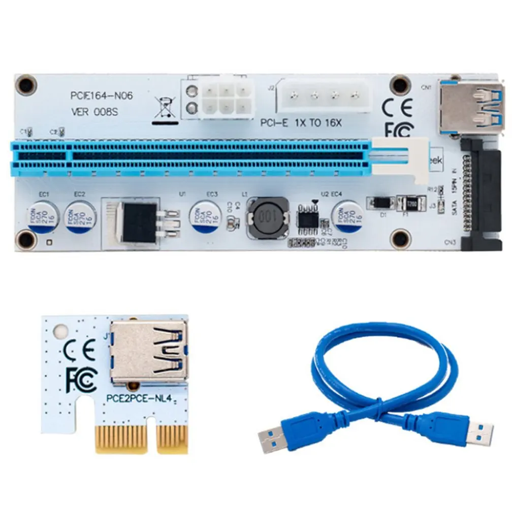 Райзер VER008S 3 в 1 Molex 4Pin Sata 6PIN PCIe PCI-E PCI Express карта 1x до 16x USB 0 кабель для майнинга BTC |